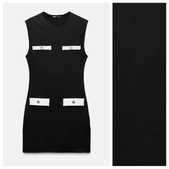 NWT. Zara Black Viscose Blend Stretch Short Mini Dress. Size M. - Picture 5 of 11